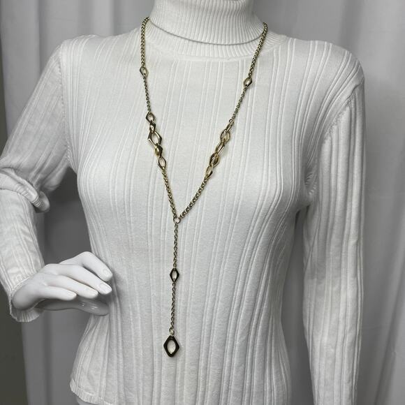 Chico's long necklace gold tone y-drop y drop signed costume jewelry - Picture 1 of 13